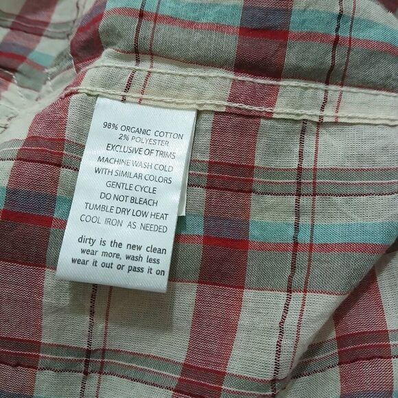 Toad and co mens lightweight organic cotton thin shirt plaid red tan - Picture 6 of 7